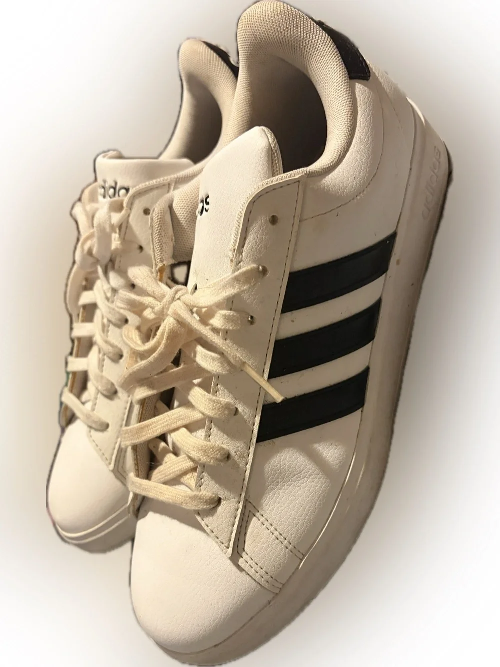 adidas White Sneakers with Black Stripes